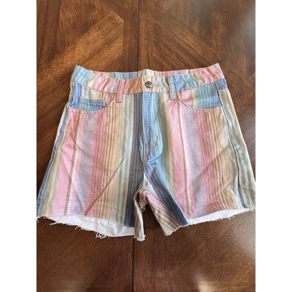 Crazy Train Shorts Woman’s Size Small Striped Raw Hem